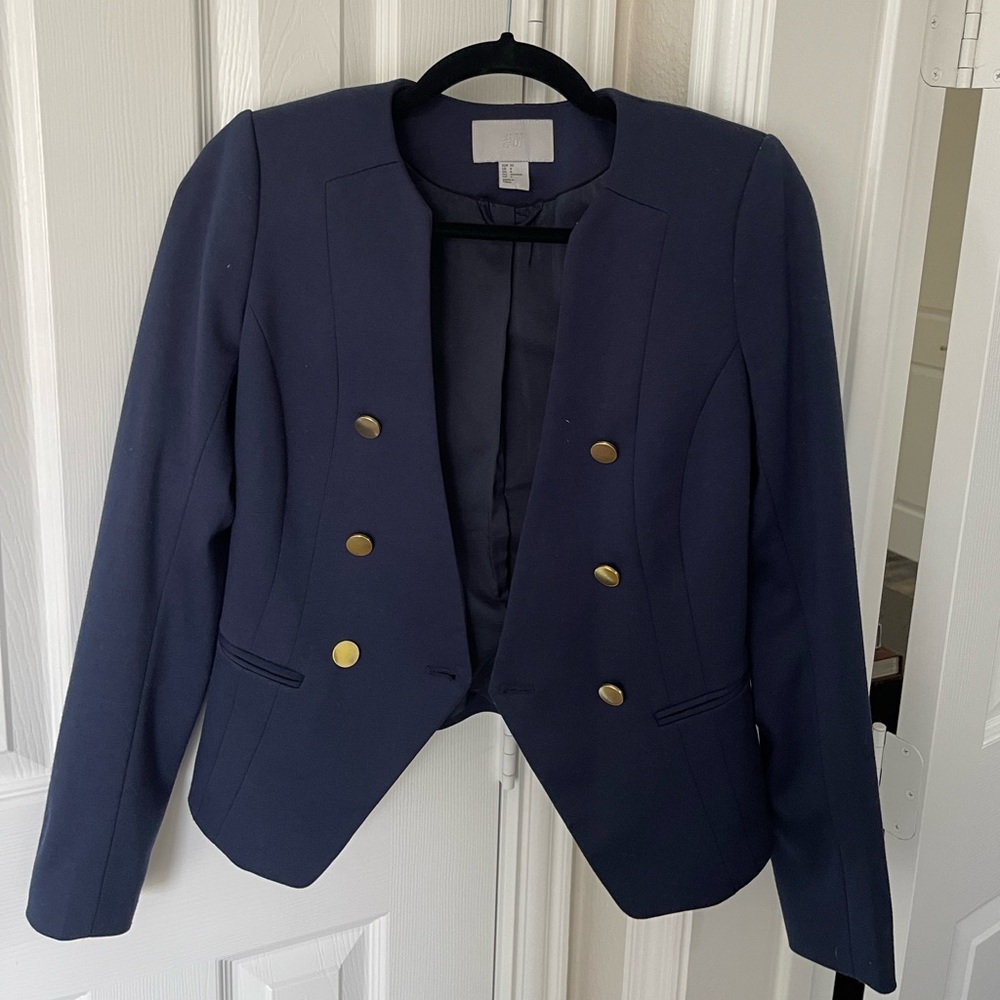 H&M Luxe Structured Navy Blazer